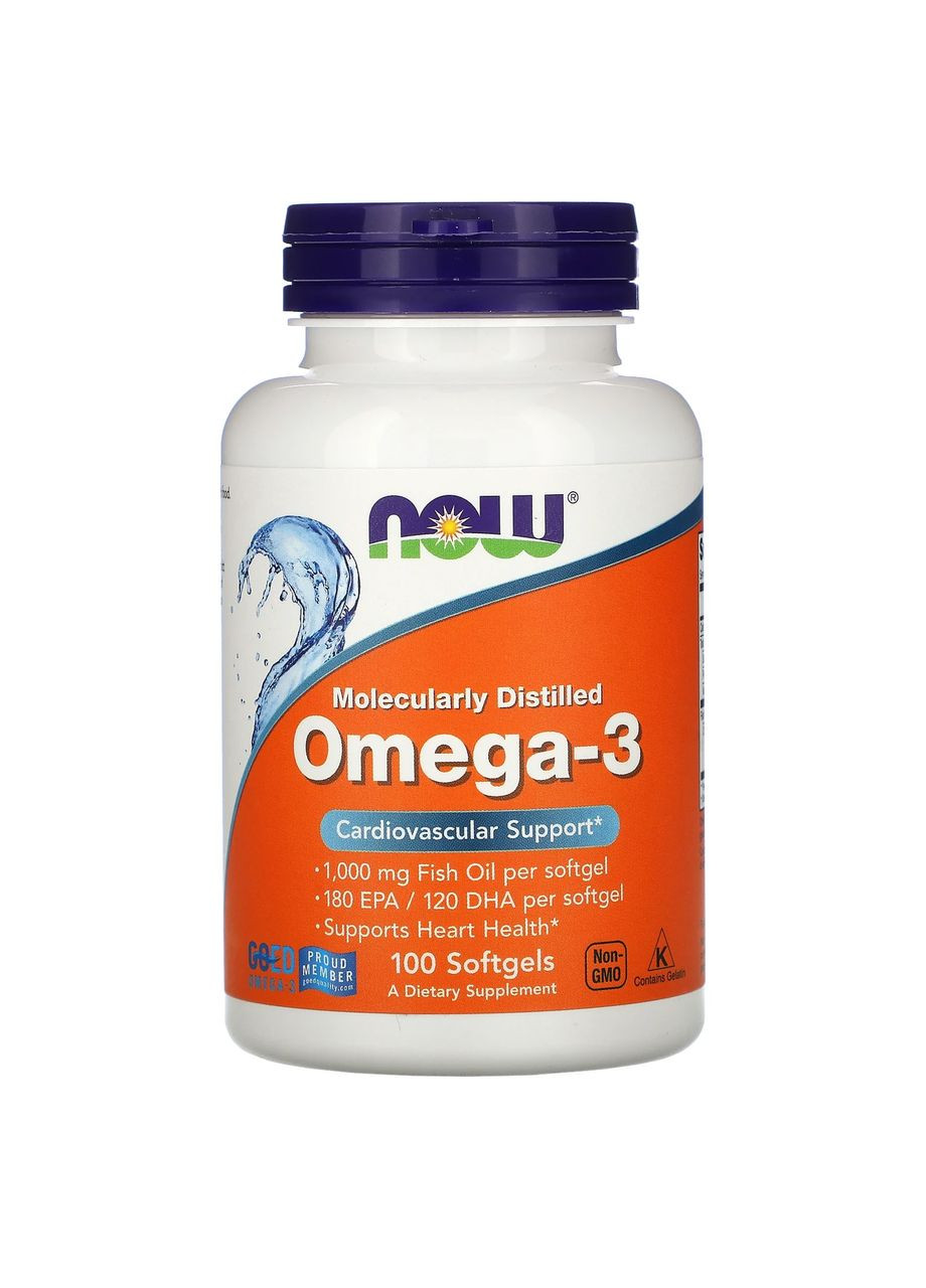 Омега 3 180 EPA 120 DHA Omega 3 поддержка здоровья сердца 100 капсул Now Foods (263603553)