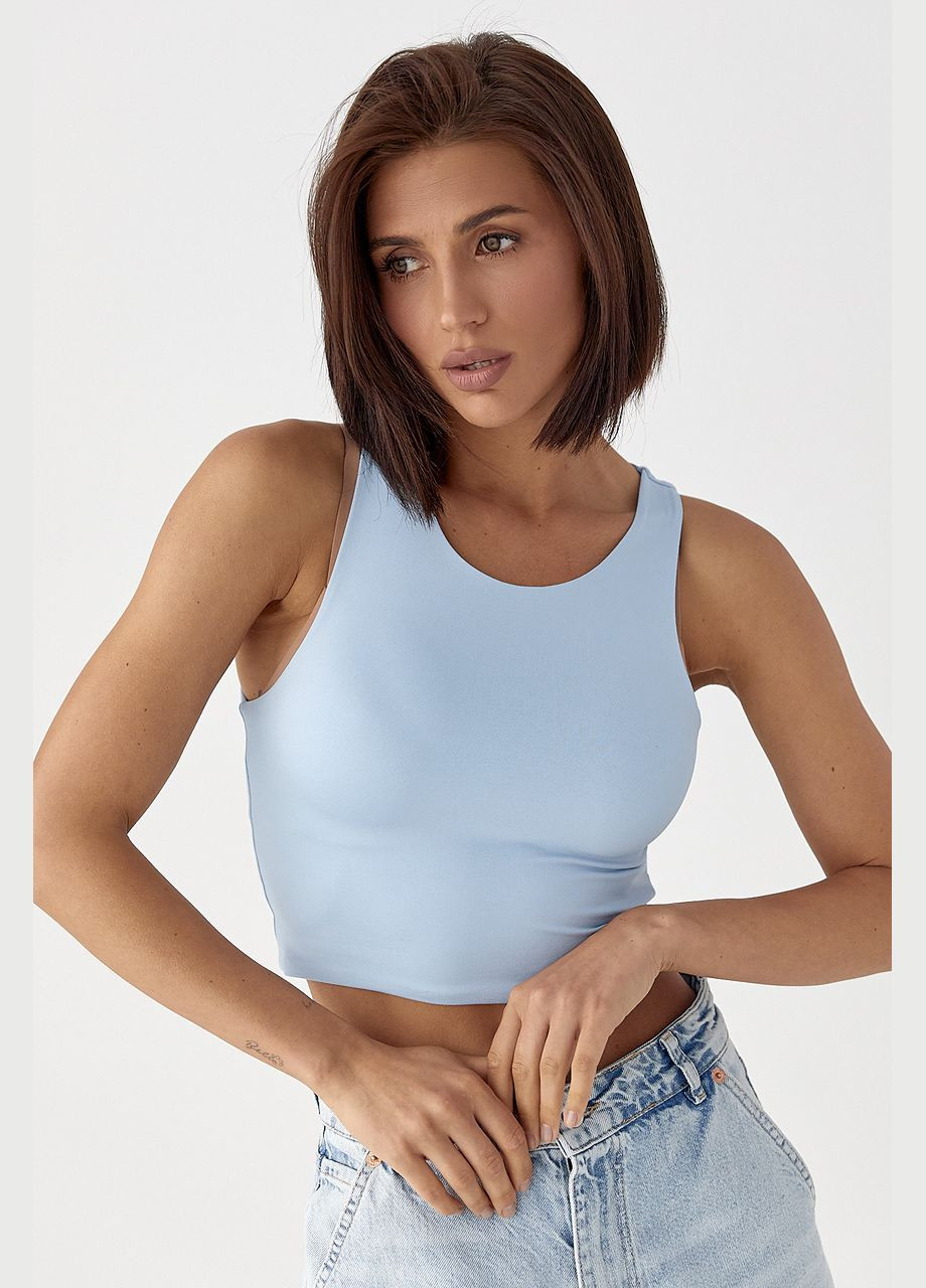 Однотонний кроп-топ із еластичної тканини - чорний колір Lurex (335077375)