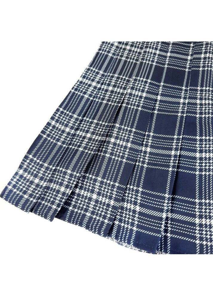 Синяя спортивная, офисная юбка клетчатая короткая с шортиками темно-синяя No Brand