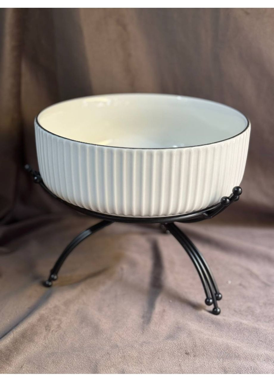 Салатница LB-1569B фарфоровая на металлической подставке 20 см Белый с черным Yiwu (366424491)