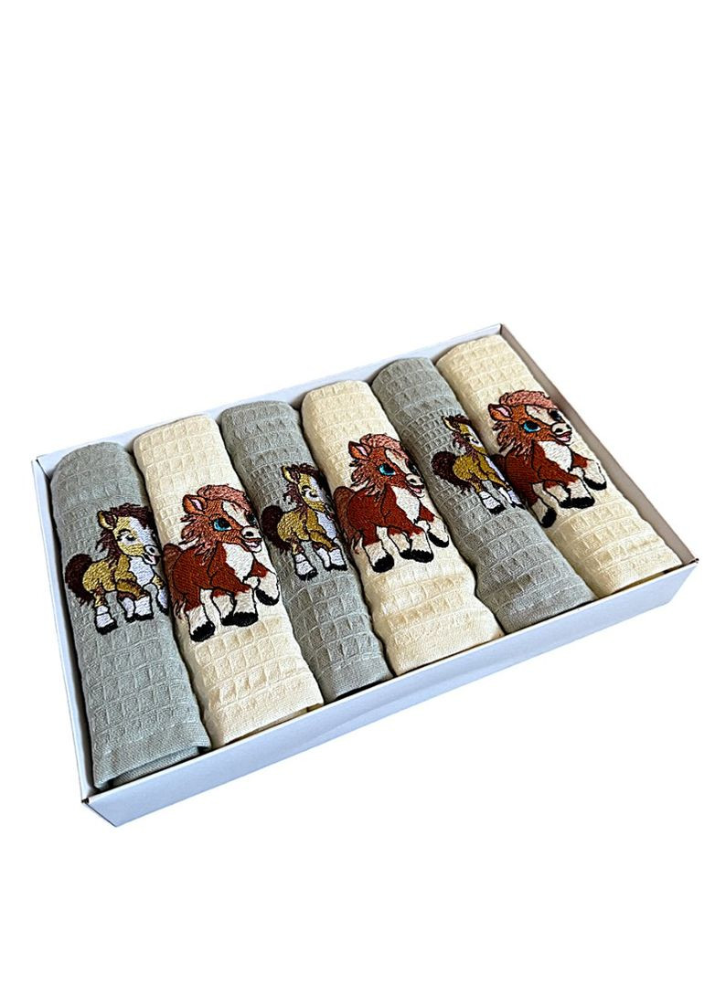 Набір 6 вафельних рушників Nilteks кухонні 30х50 см street різнобарвний TC303376102 TURComFor кінь комбінований