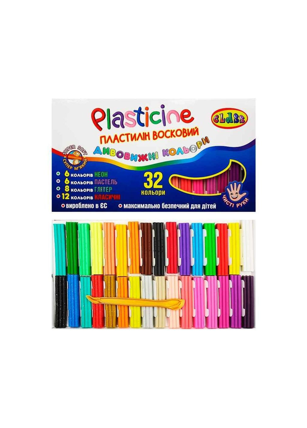 Пластилин 32цв. Чистые руки MINI, + стек, ECO, 360гр 7656C, Class (359432976)
