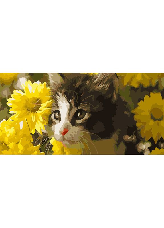 Картина за номерами ПРЕМІУМ Котик у квітах розміром 50х25 см (WW058) Strateg (362500565)