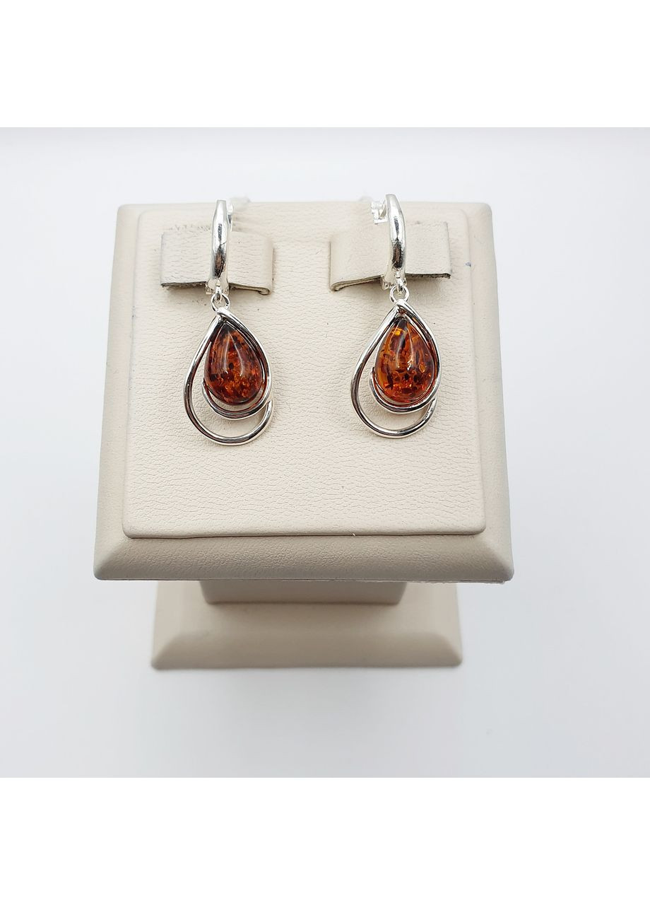 Сережки срібні з бурштином 4,7 г No Brand (369737617)