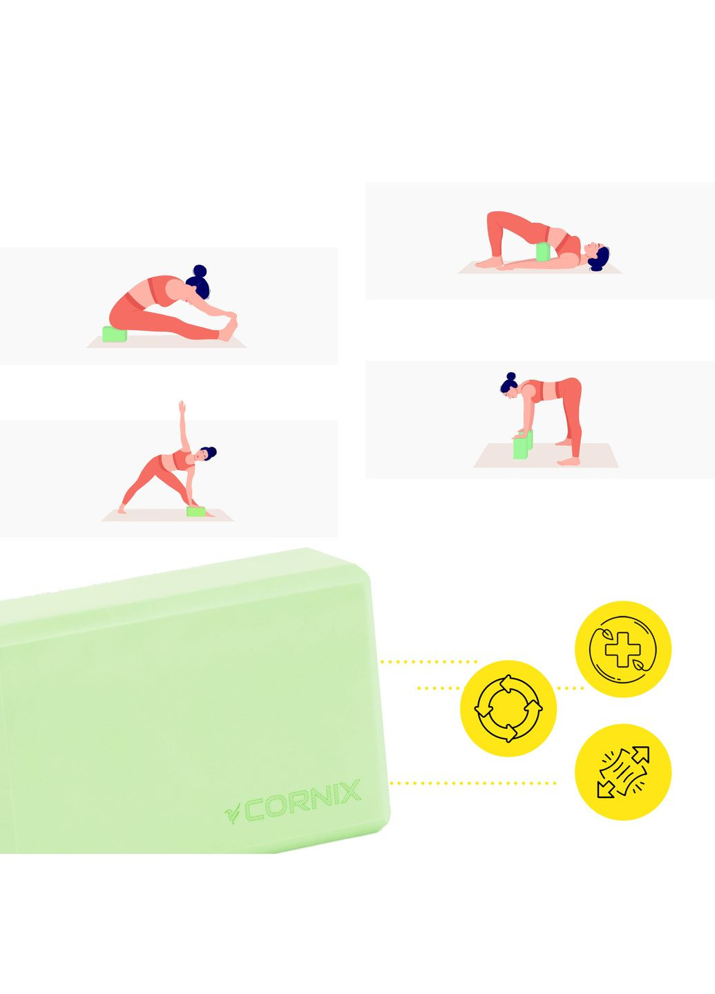 Блок для йоги EVA 22.8 x 15.2 x 7.6 см Green Cornix XR-0103 (275334157)