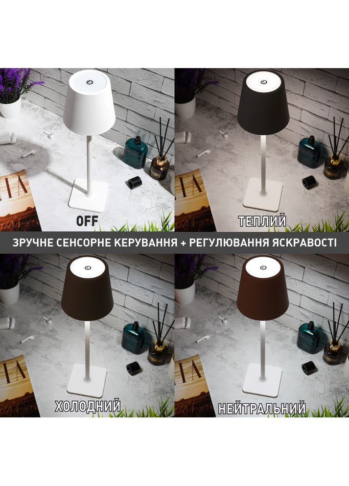 Настольная светодиодная лампа BRIZ с аккумулятором 4Вт Белая ESLLSE (354298558)