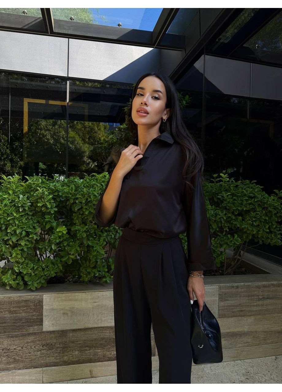 Черная повседневный рубашка однотонная No Brand