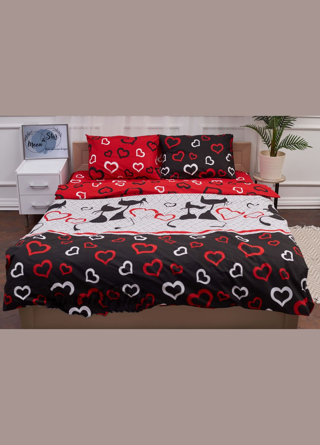 Комплект постельного белья семейный 143х210х2 наволочки 2х70х70 Бязь Gold Люкс (MS-820001175) Moon&Star Love Cats (285717220)