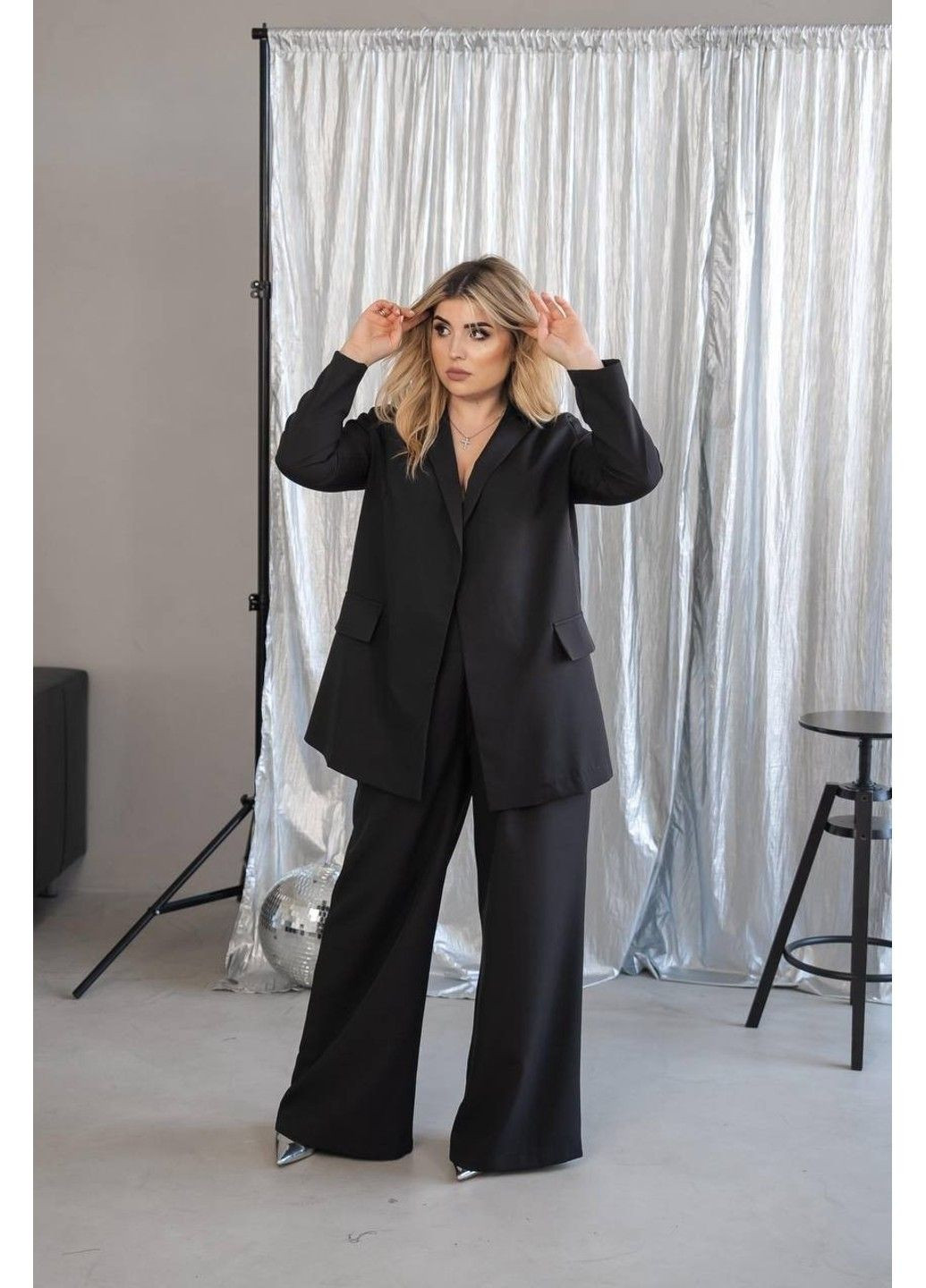 Костюм деловой, двойка, из крепа, Мод БРК-1704, черный, размер 56-58 No Brand (355469515)