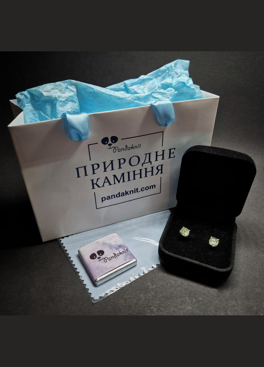 Срібні сережки з натуральними природними каменями кіанітом зеленого м’ятного кольору, сережки-гвіздки / пусети жіночі Handmade (327096624)