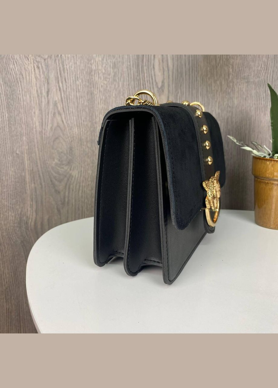 Жіноча міні сумочка клатч замшева Pinko чорна, сумка на плече натуральна замша Пінко пташка No Brand (334730994)