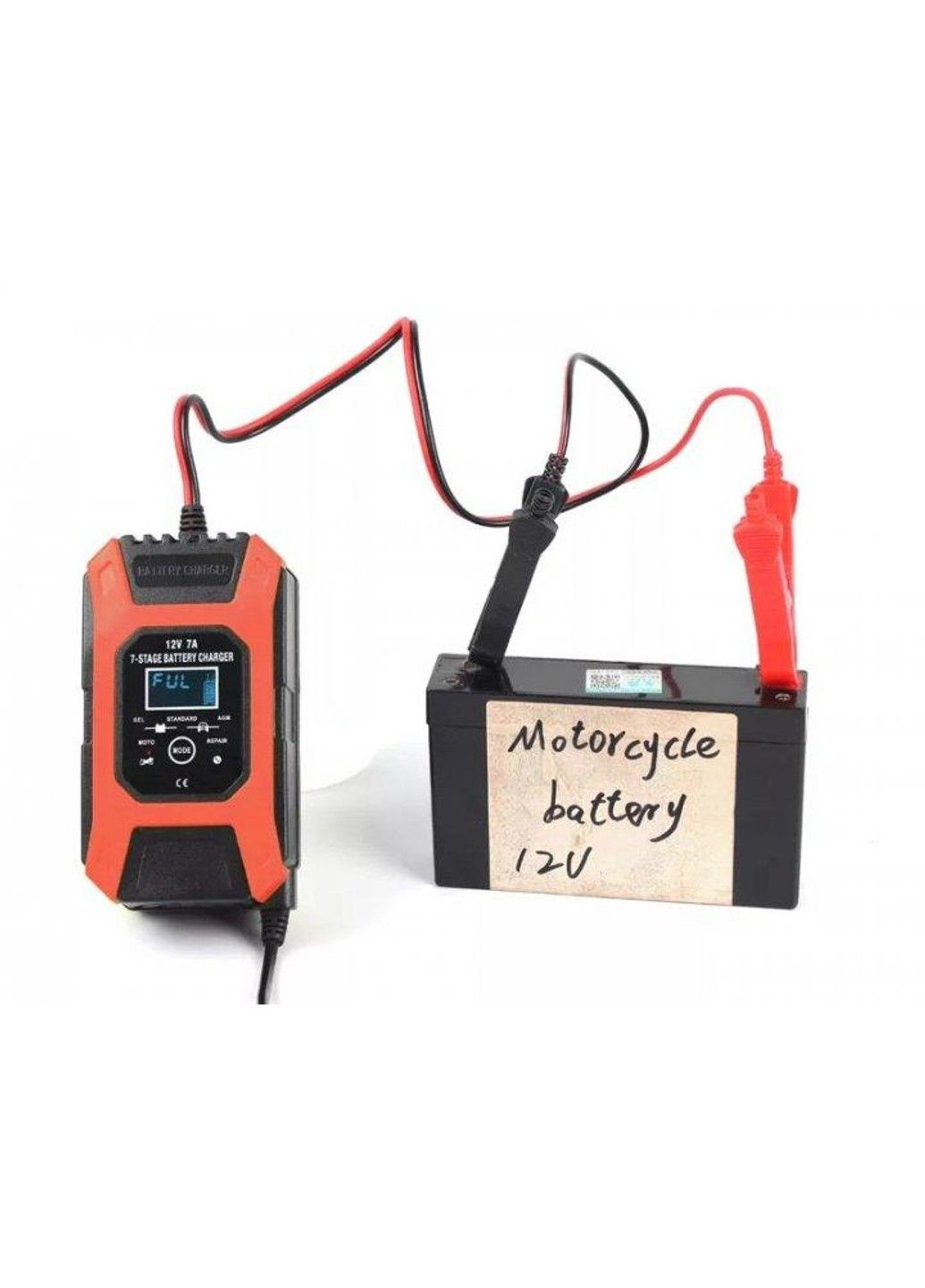 Зарядний пристрій для автомобільного акумулятора Foxsur 12V 7A (Червоний) No Brand (332635459)