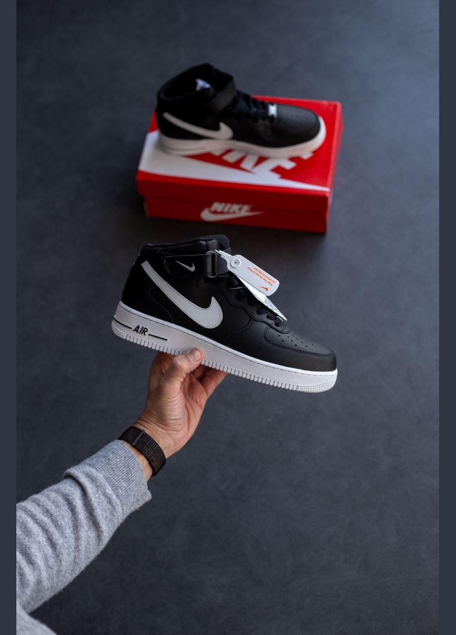 Черные зимние кроссовки зимние мужские nike air force 1 winter high black white fleece| найк аир форс 1 высокие черные белые с флисом No Brand