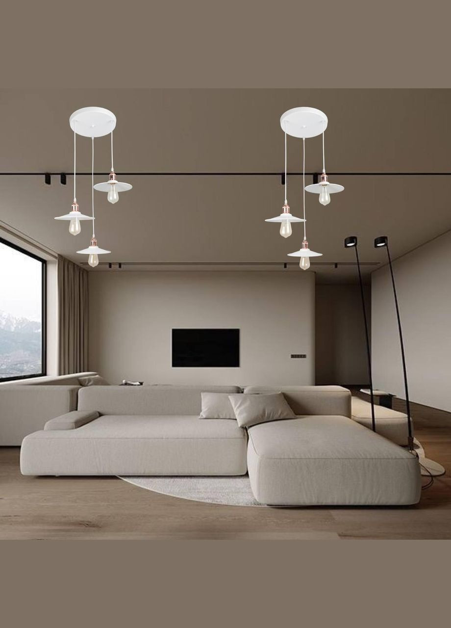 Белая люстра на три плафона лофт на круге 30см (52-837F-3 WH) No Brand (370069992)