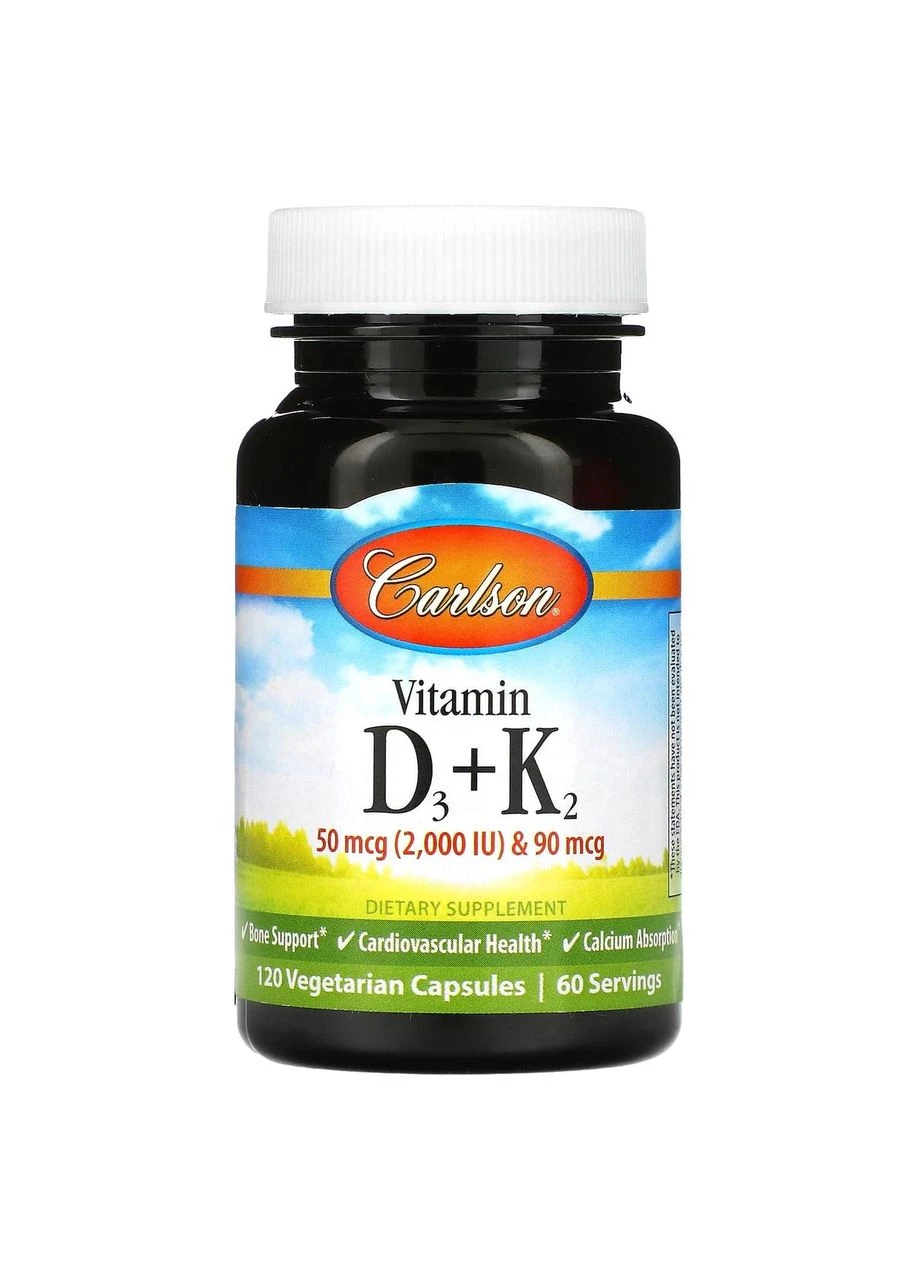 Вітамін D3+K2 Vitamin D3+K2 Carlson 120 капсул Carlsson (380908103)