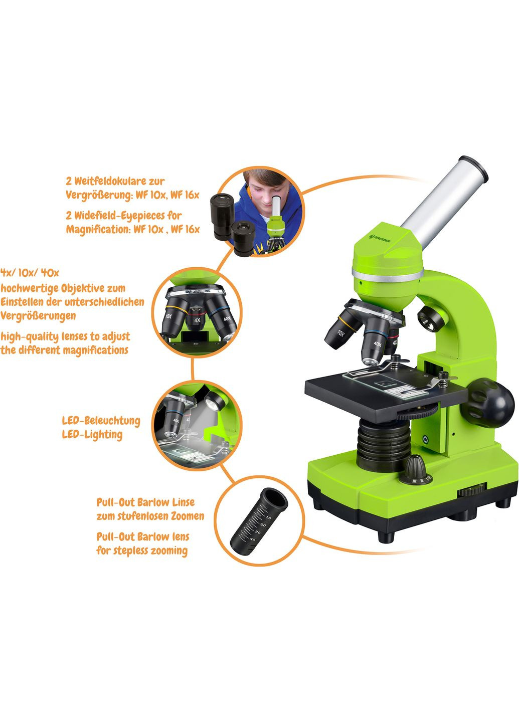 Мікроскоп Junior Biolux SEL 40x-1600x Green з адаптером для смартфона (8855600B4K000) Bresser (346533596)