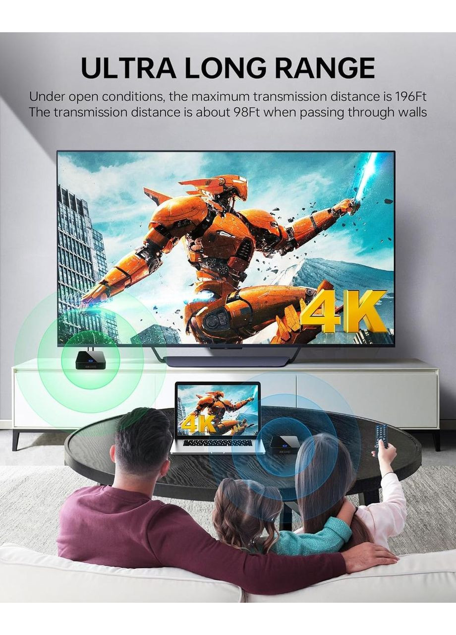 Бездротовий HDMI-передавач і приймач Wireless HDMI 4K BMOSTE BIN-910, 4K 2160P 30 Гц, 40-60 м макс., два 5 ГГц Wi-Fi No Brand (388579684)