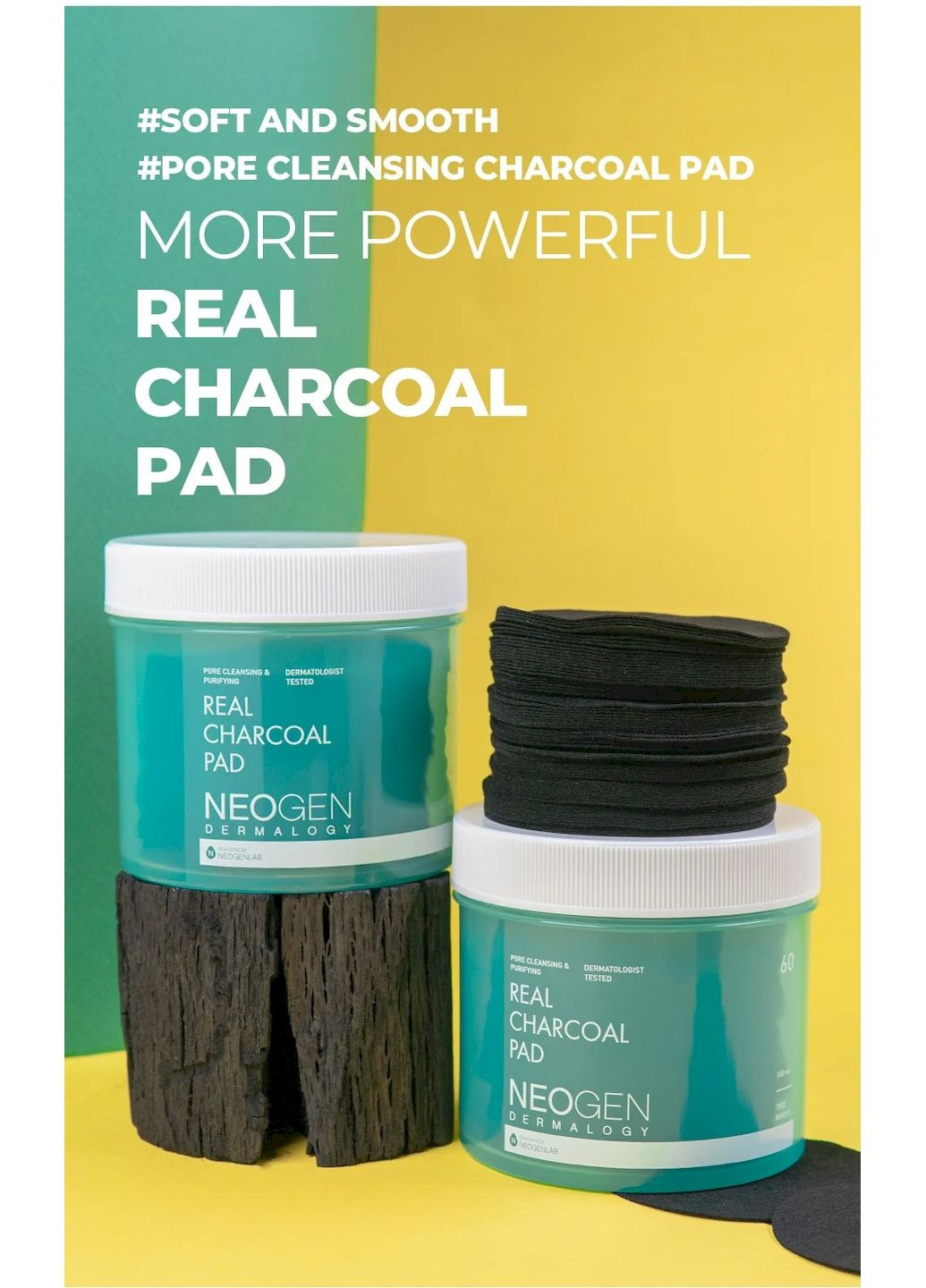 Пілінг-диски, що очищають, Dermalogy Real Charcoal Pad з деревним вугіллям 60 шт 150 мл Neogen (337526217)