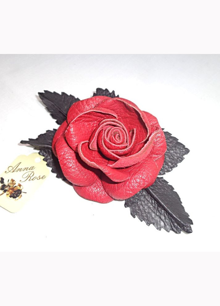 Брошь цветок из кожи ручной работы "Красное и черное" No Brand (349842254)