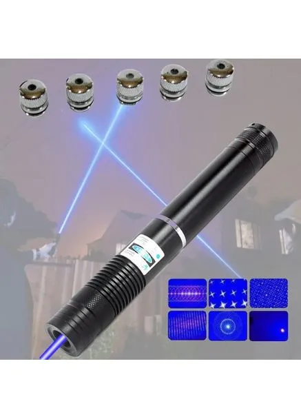 Лазерна указка (лазерний вказівник) 10000МВт синя з насадками Laser Blue YXB 008 No Brand (394590119)