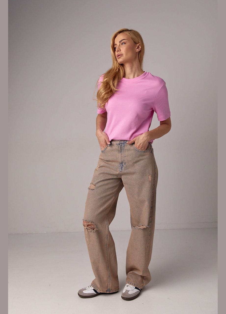 Розовая летняя базовая однотонная женская футболка Lurex
