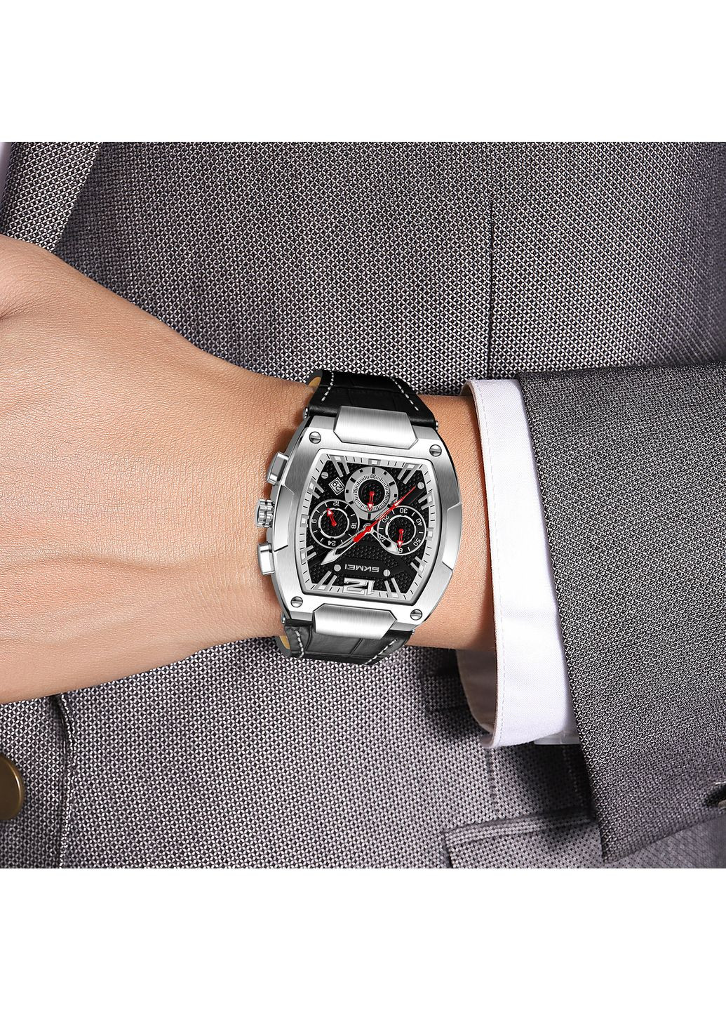 Годинники 9357SIBK Silver-Black чоловічі кварцові зі шкіряним ремінцем стильний аксесуар для часу ProDobro (367266707)