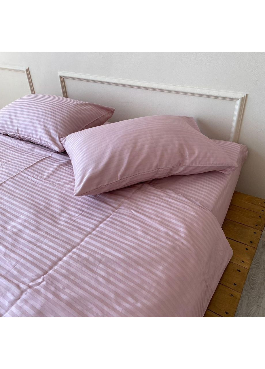 Постільна білизна Пудра страйп сатин PREMIUM Полуторний розмір, наволочки 50/70 No Brand (364218343)