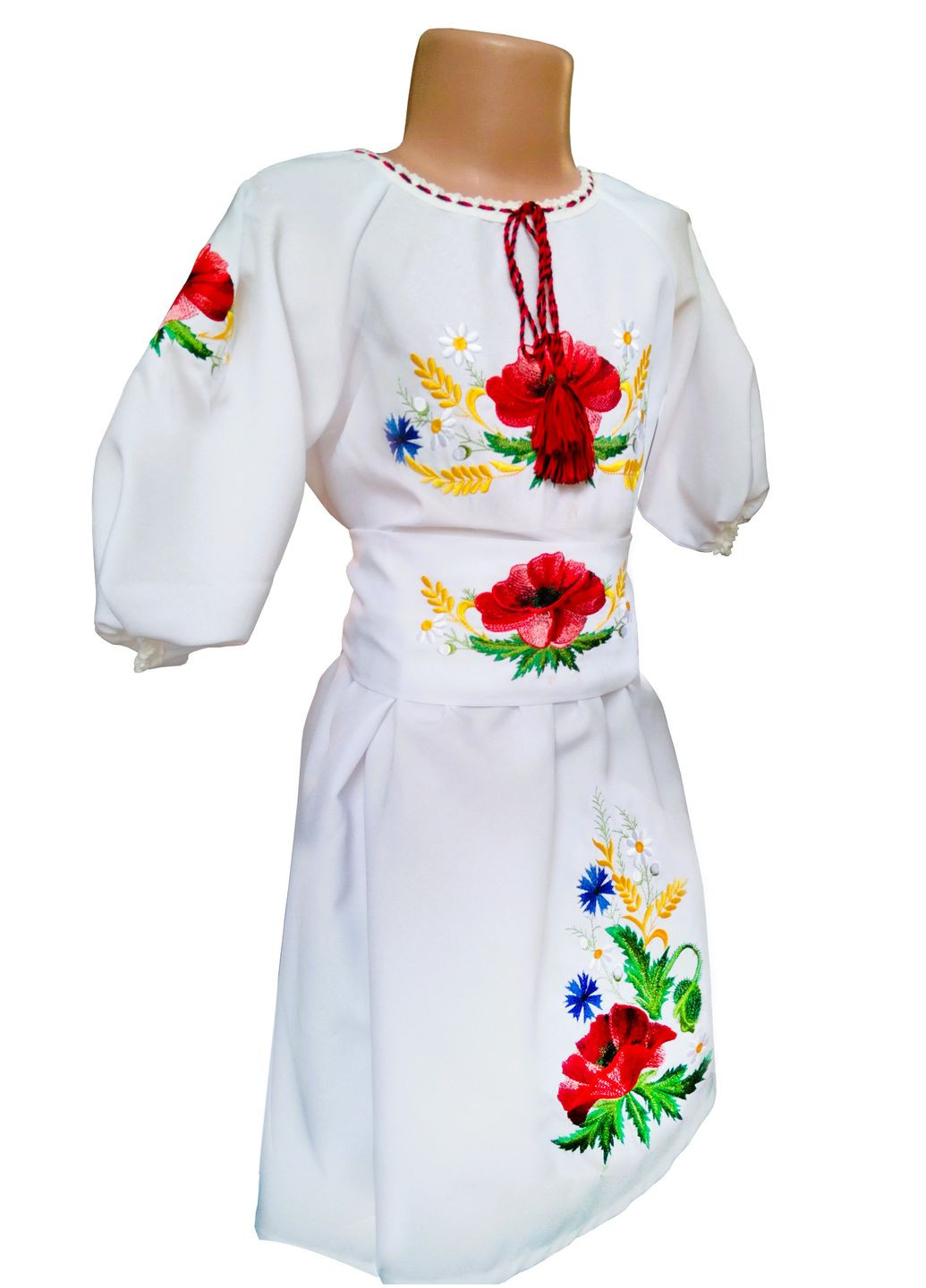 Белая платье вышитое для девочки мак колоски белое НоКо узор цветочный (307172864)