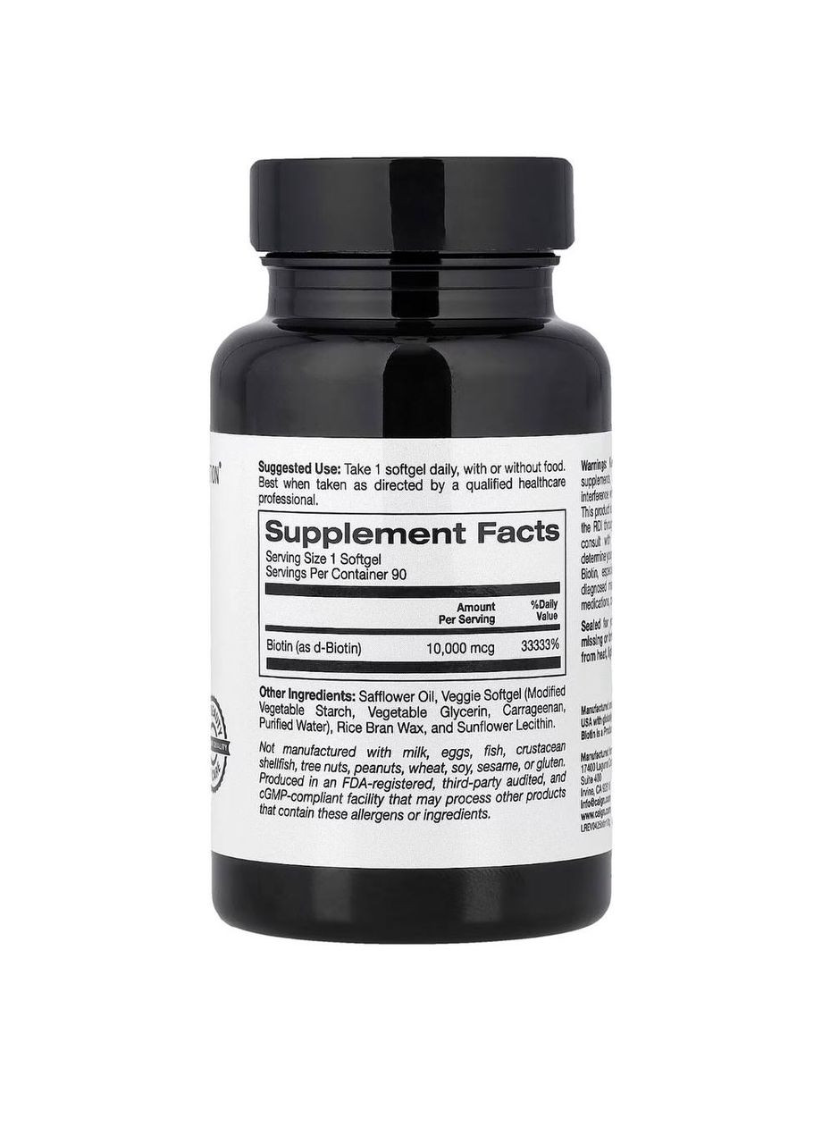 Біотин, 10000 мкг,, 90 вегетаріанських капсул California Gold Nutrition (361965970)
