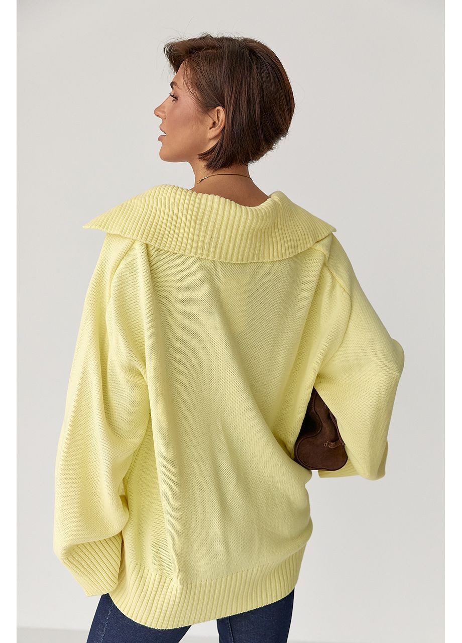 Жовтий зимовий в'язаний светр-поло вільного крою - чорний колір Lurex