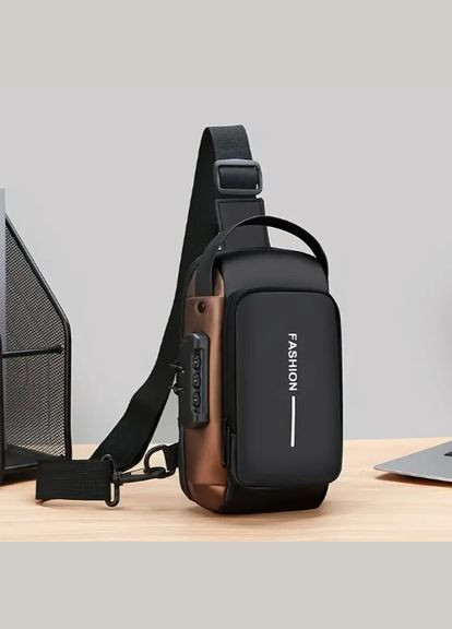 Водонепроникна чоловіча оксфордська сумка рюкзак через плече з текстурою та комбінаційним замком і USB FSN Чорний із золотим XJXN (317462581)