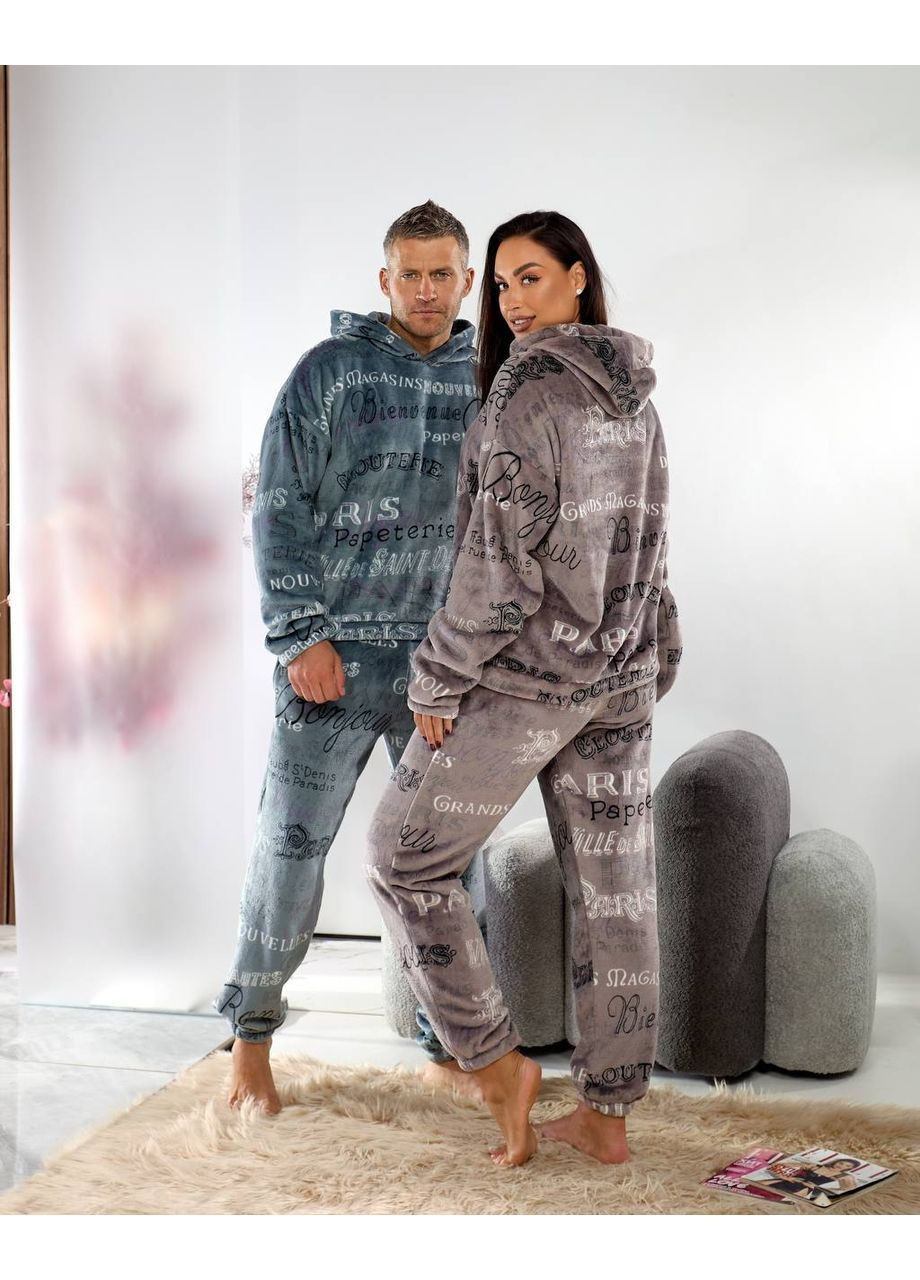 Пижама/домашний костюм теплый двухсторонний графитовый плюш. No Brand (362411241)