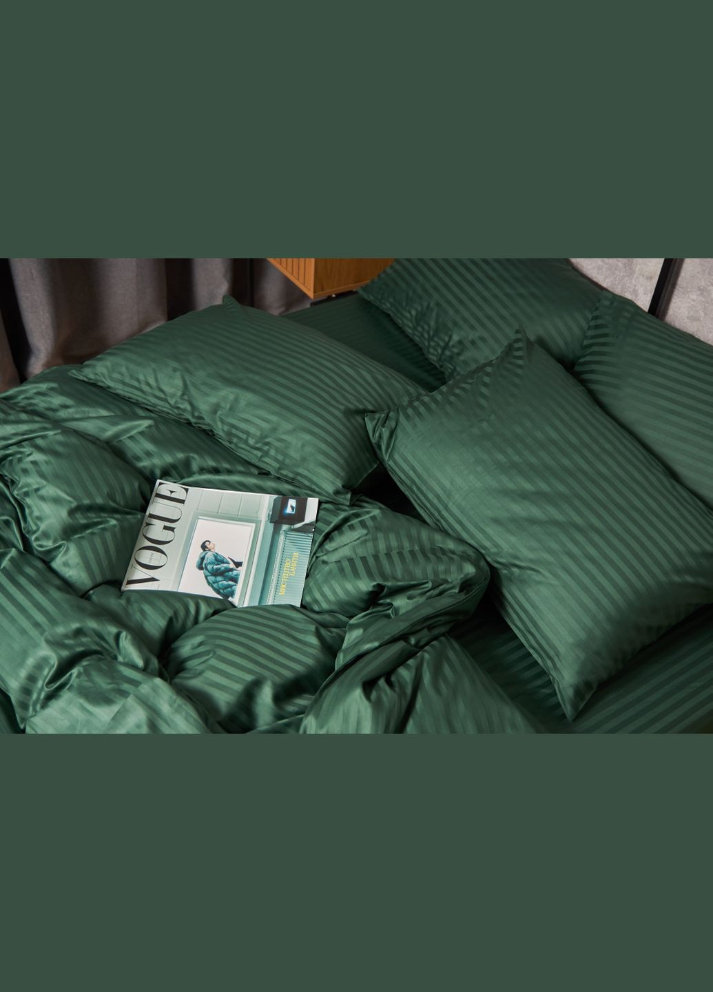 Комплект постельного белья Satin Stripe «» семейный 143х210х2 наволочки 2х40х60 (MS-820005310) Moon&Star Stripe Verdant (296909850)