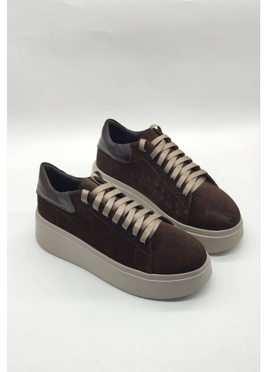 Коричневі кеди жіночі замшеві на високій бежевій підошві (36–41) No Brand Кеди