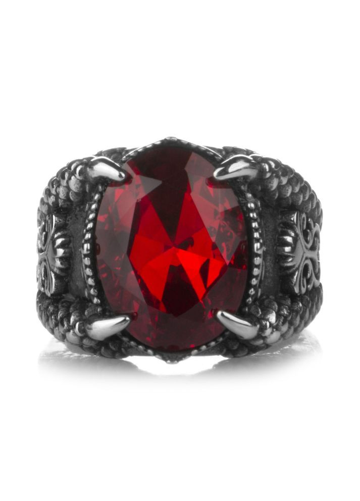 Перстень чоловічий "Лапа дракона" зі сталі R-Z10172-10 з червоним фіанітом (Розмір: мм (10 США) WellDone (333698687)