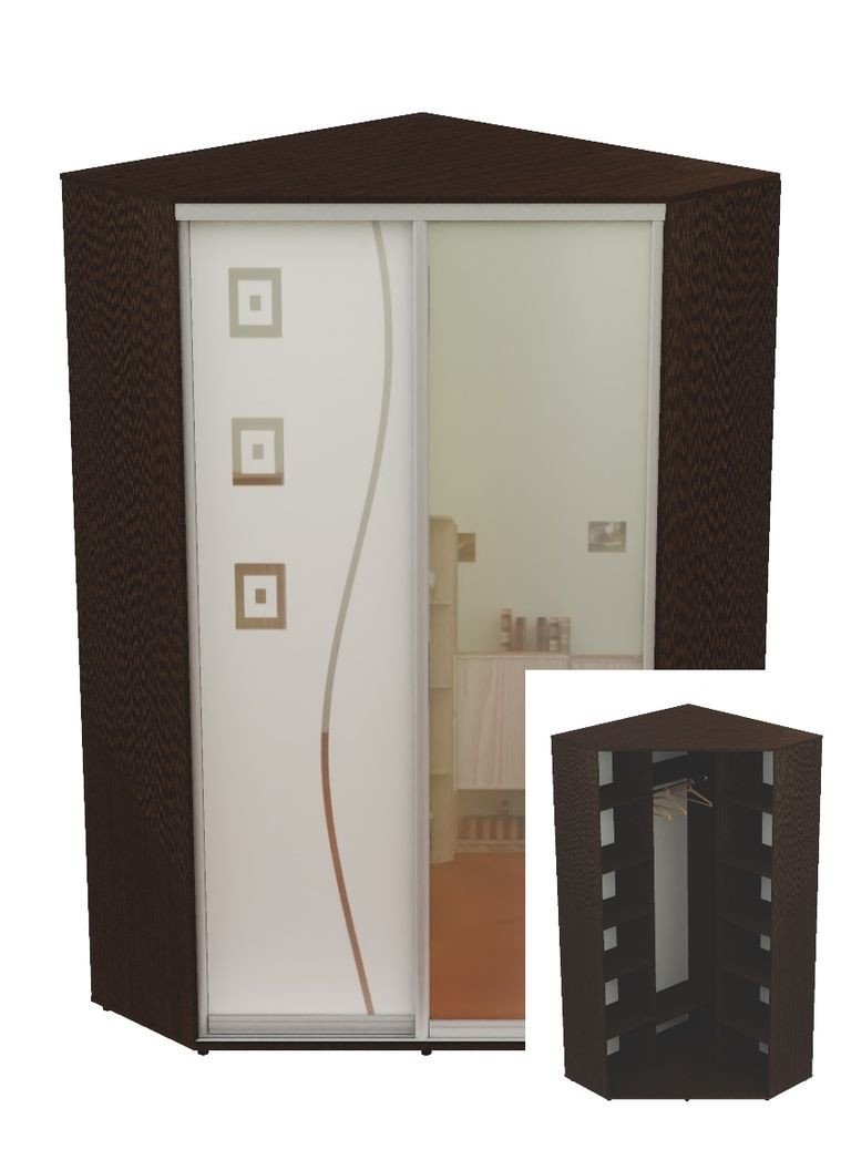 Шафа-купе дводверна кутова 140*140*230 Венге магія Дзеркало/Дзеркало з піскострумним малюнком Угол-4 Алекса (360473156)