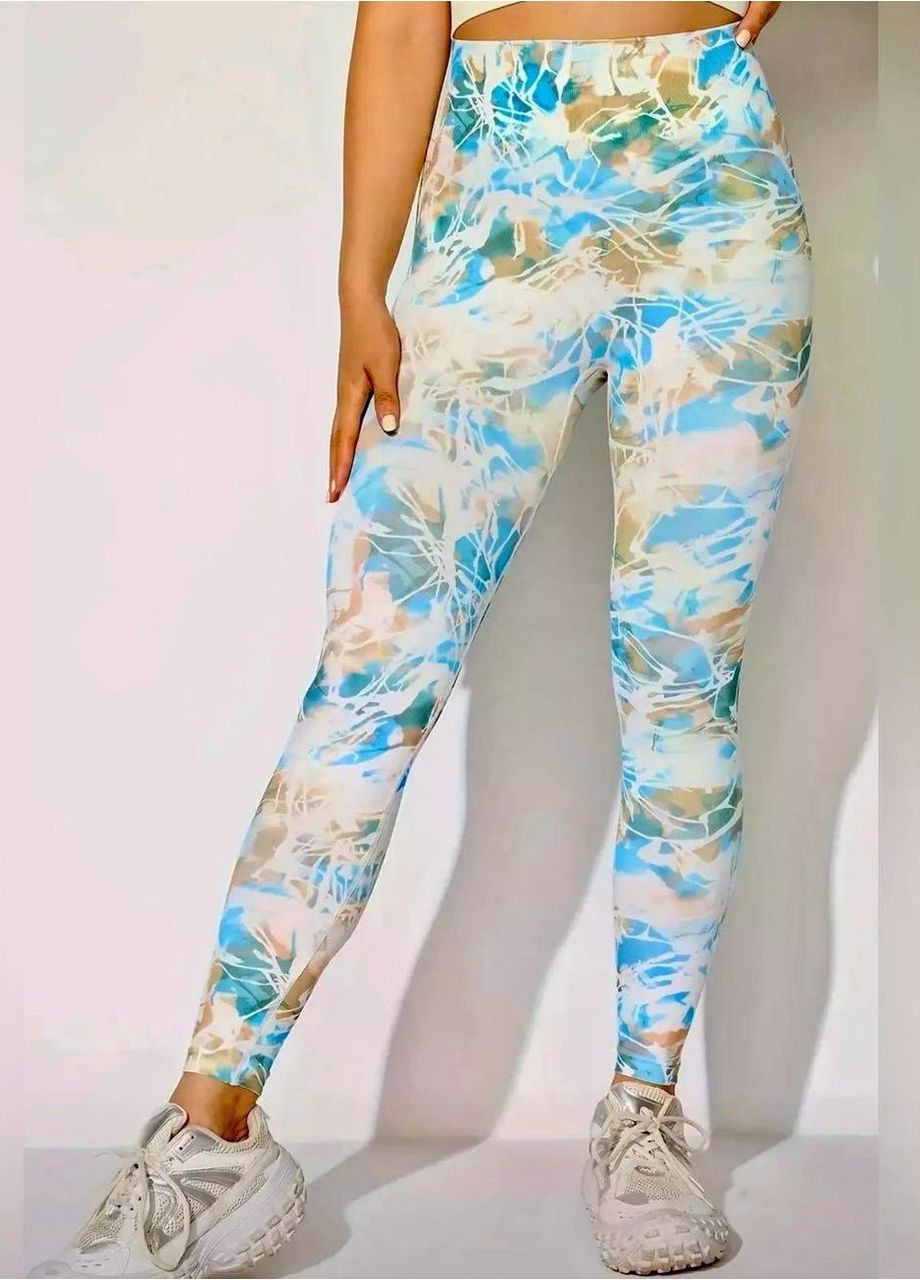 Комбинированные женские спортивные леггинсы (лосины) тай-дай для фитнеса и йоги No Brand