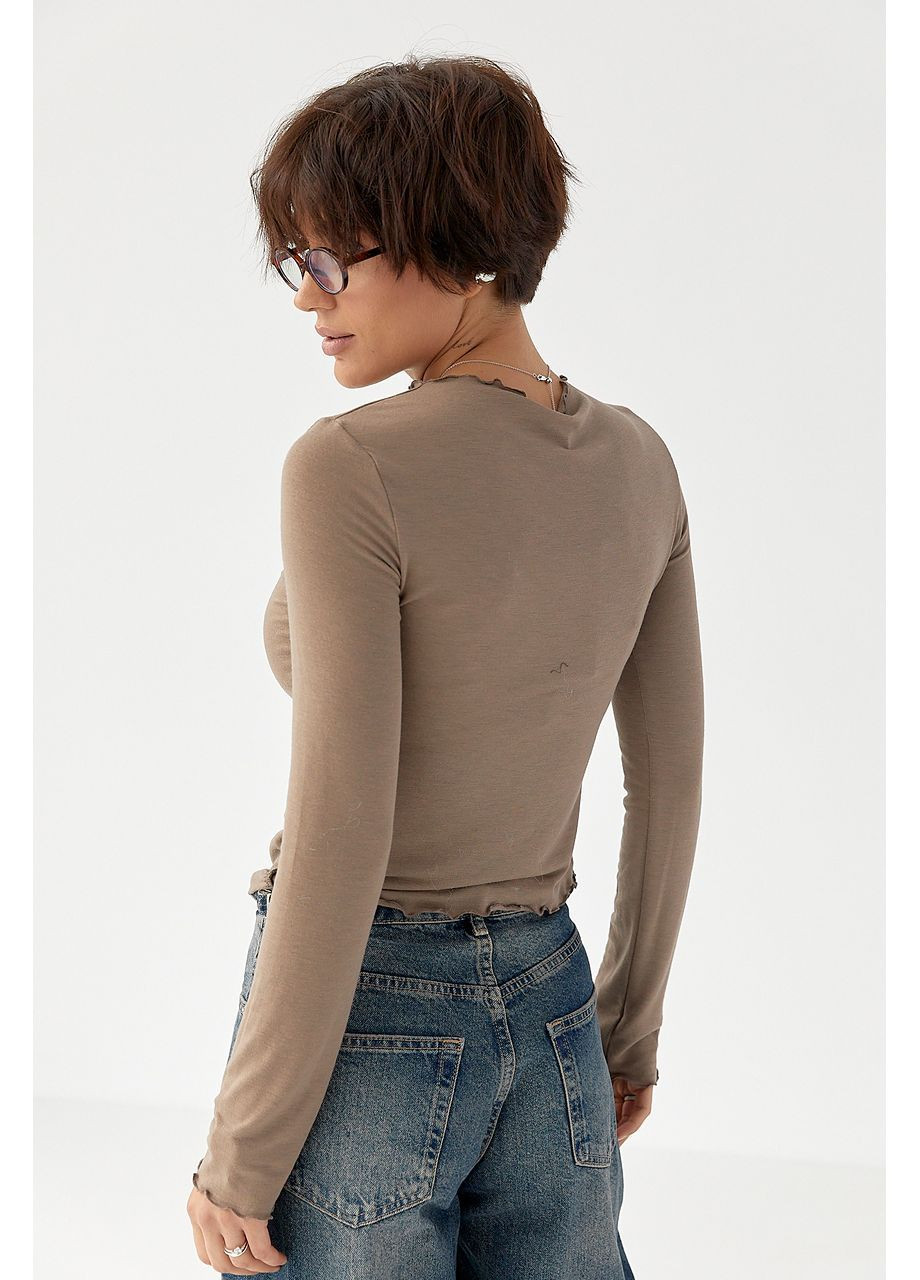 Женский лонгслив с волнообразной окантовкой - кофейный цвет Lurex (364967853)