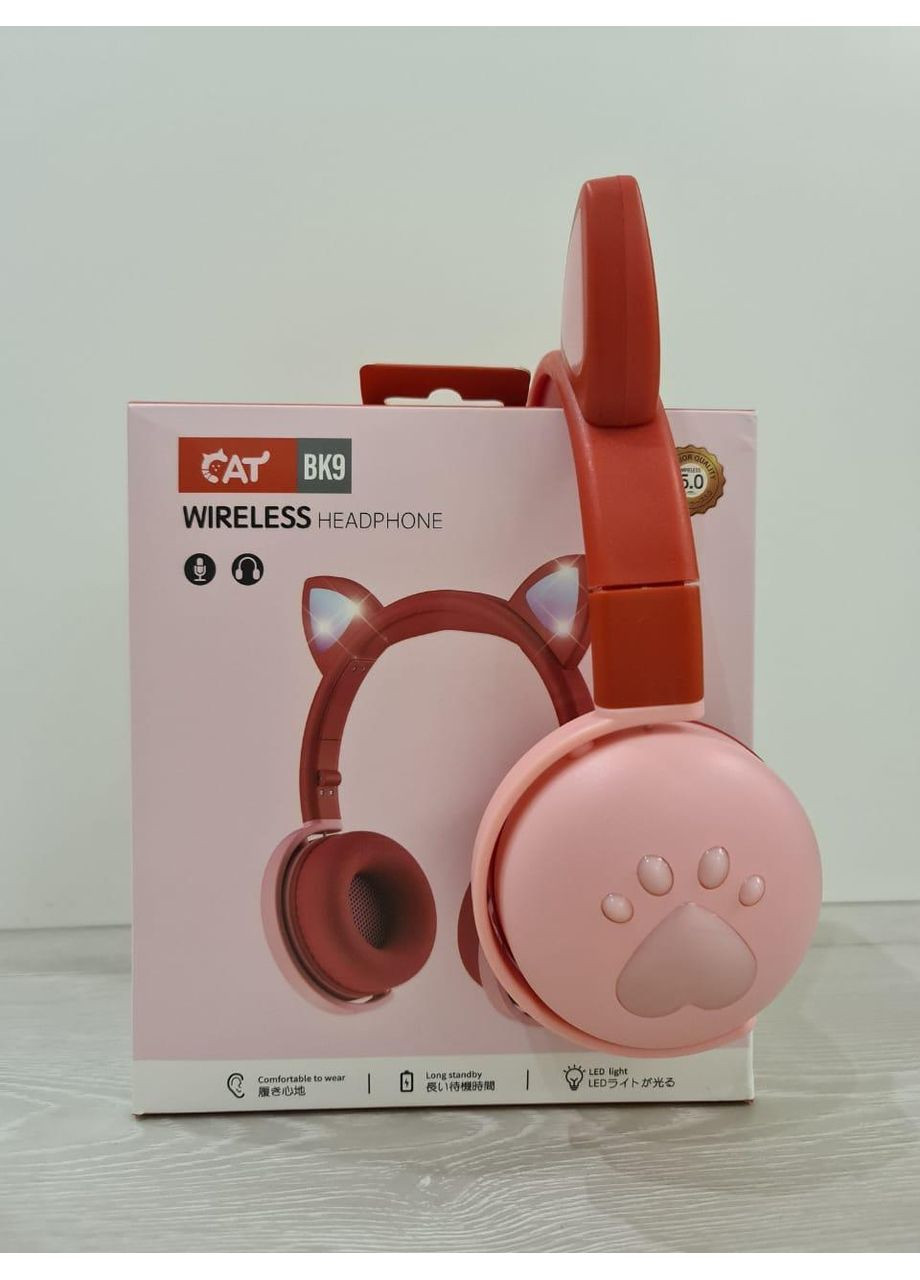 Беспроводные детские наушники с ушками и LED подсветкой BK9 (Красный) Atd (349824250)