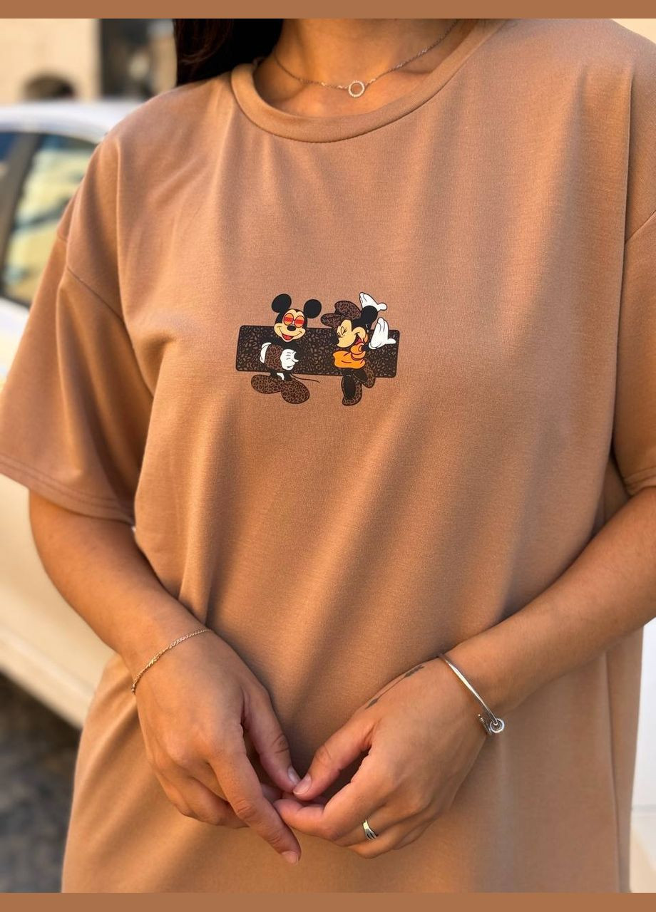 Темно-бежева повсякденний жіноча сукня-футболка сукня-футболка Україна мультикам