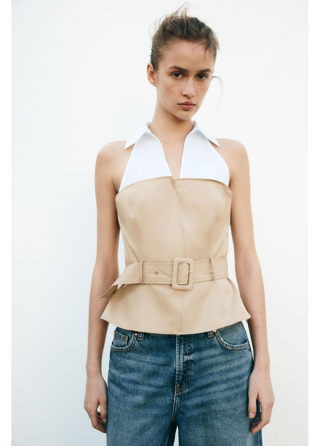 Комбінований топ із коміром хальтер Zara (354816897)