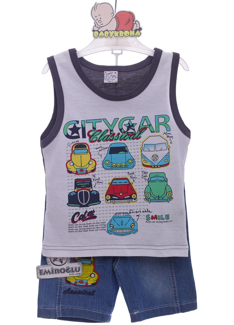 Серый летний шорты джинсовые с майкой для мальчика citycar серый 80 см (37865) BABYKROHA