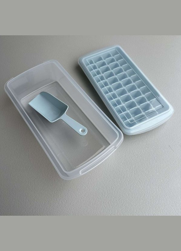 Форма для льда с контейнером пластиковая R92486 прозрачно-голубая Stenson (333986712)