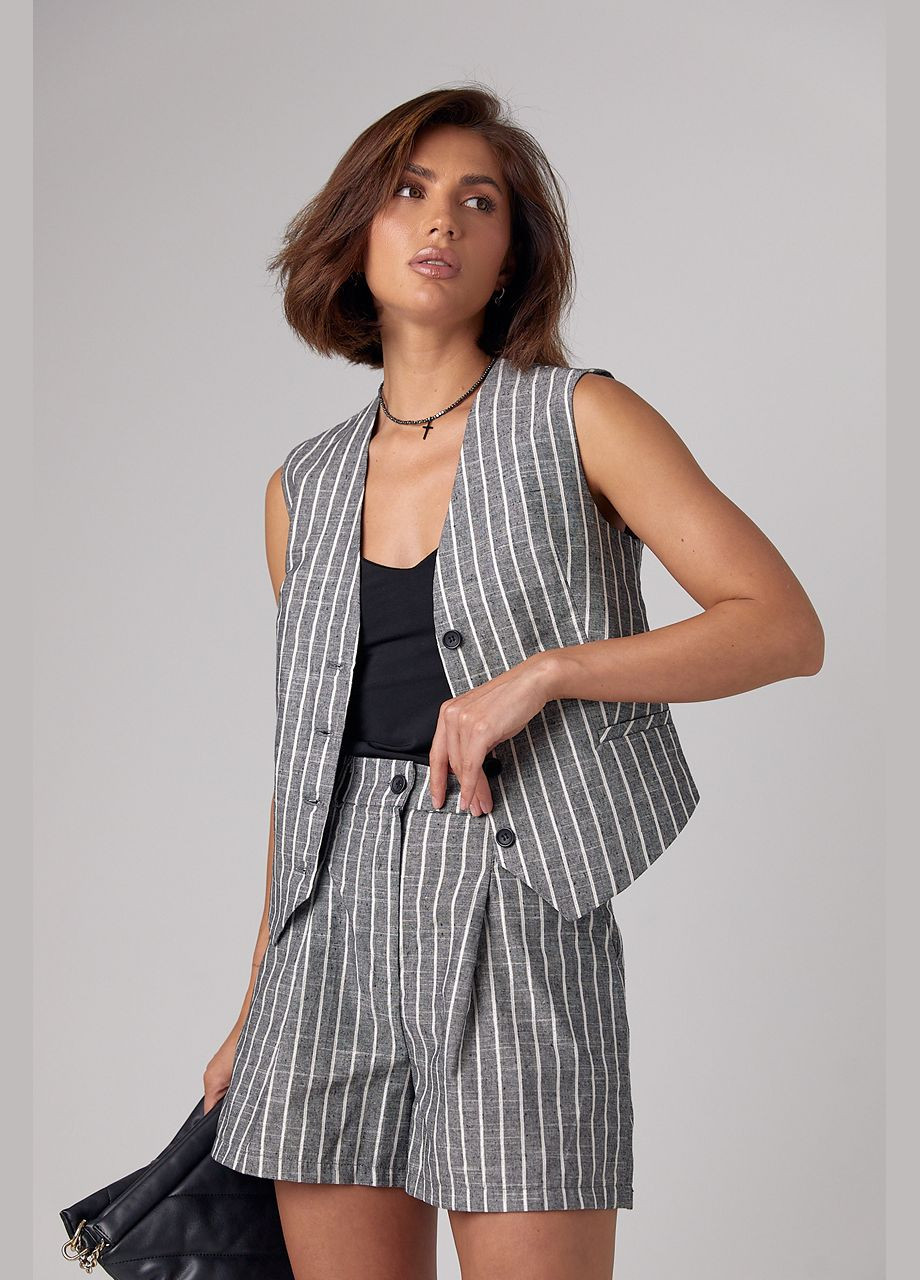 Жіночий літній костюм з шортами та жилетом у смужку - рожевий колір XL (sku_9821) No Brand (327819945)