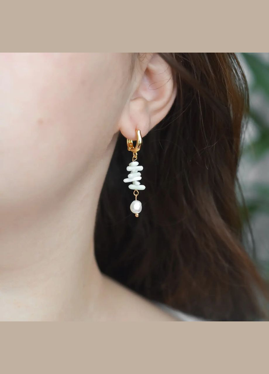 Сережки натуральний Корал білий і Перли, гіп-ний сплав колір золото d-8х6мм+- L-42мм No Brand Підвіски (335054176)