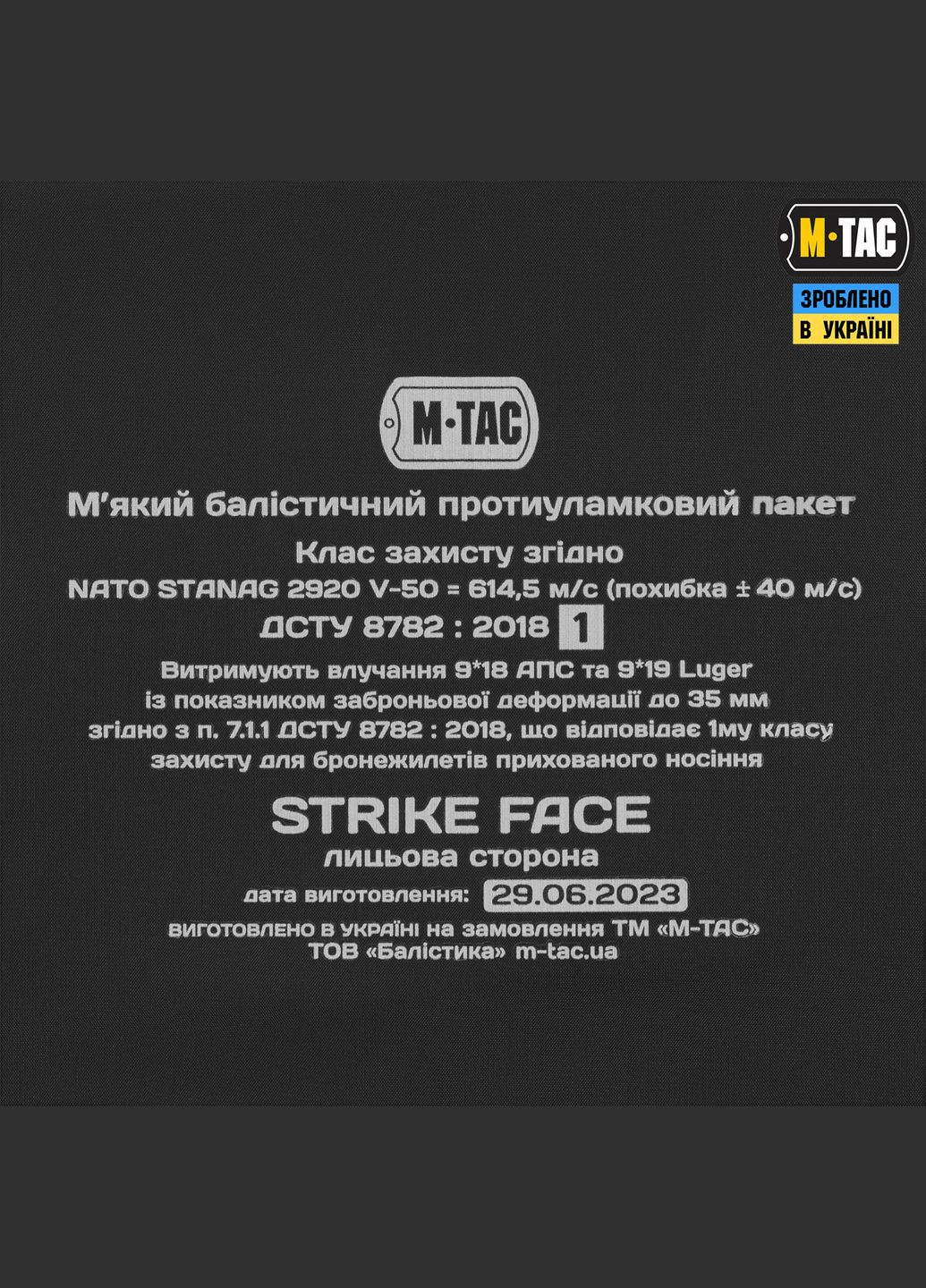 Балістичний пакет 1А клас в килимок для сидіння з ременем ARMOR M-TAC (303261405)