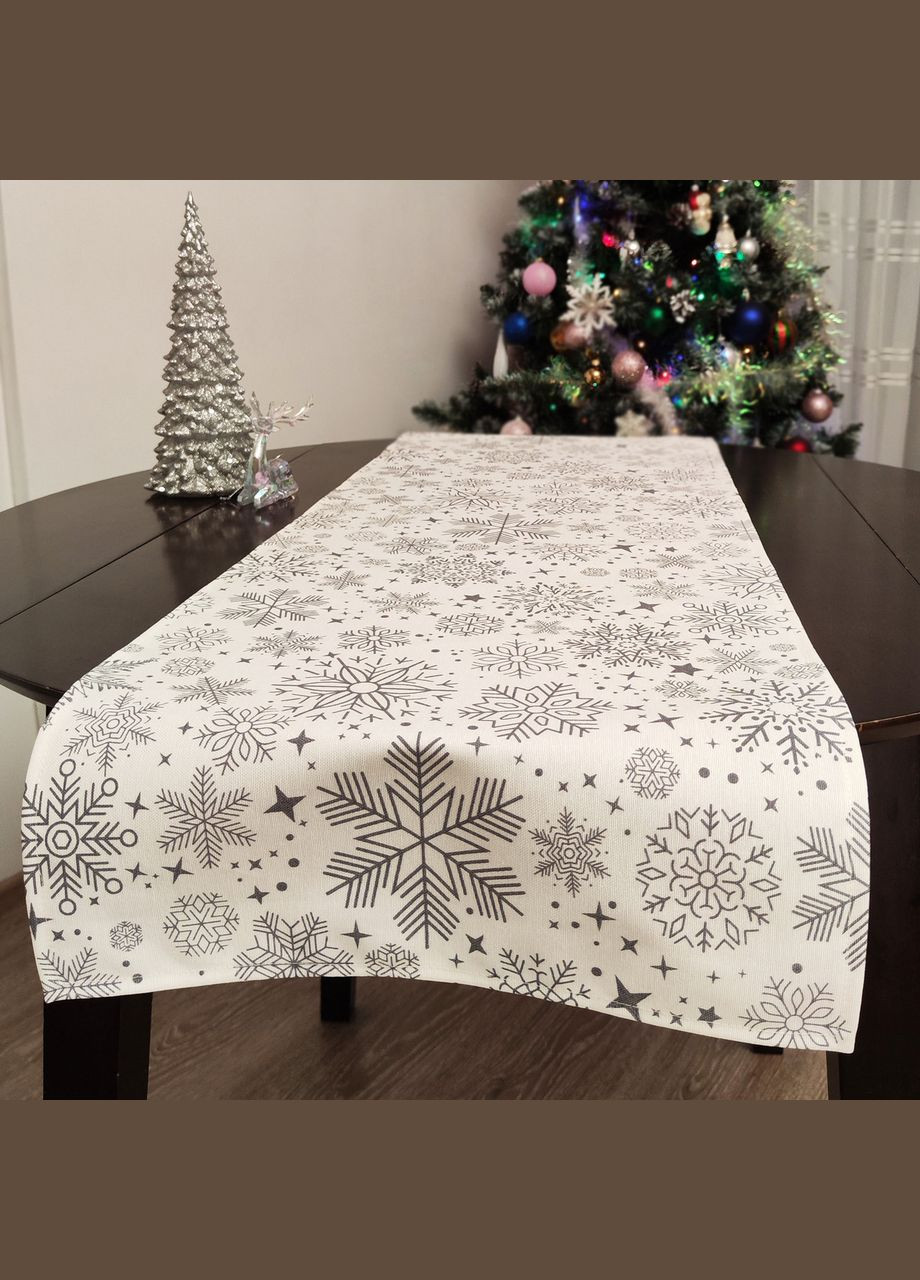Новорічний ранер на стіл декоративна доріжка водовідштовхувальна тефлонова новорічна з сніжинками 45, 178 Maystat (307060896)
