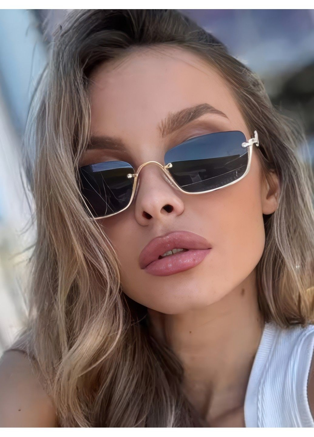 Окуляри сонцезахисні унісекс полуобідкові Enjoy золотисті з чорними лінзами No Brand (317565342)