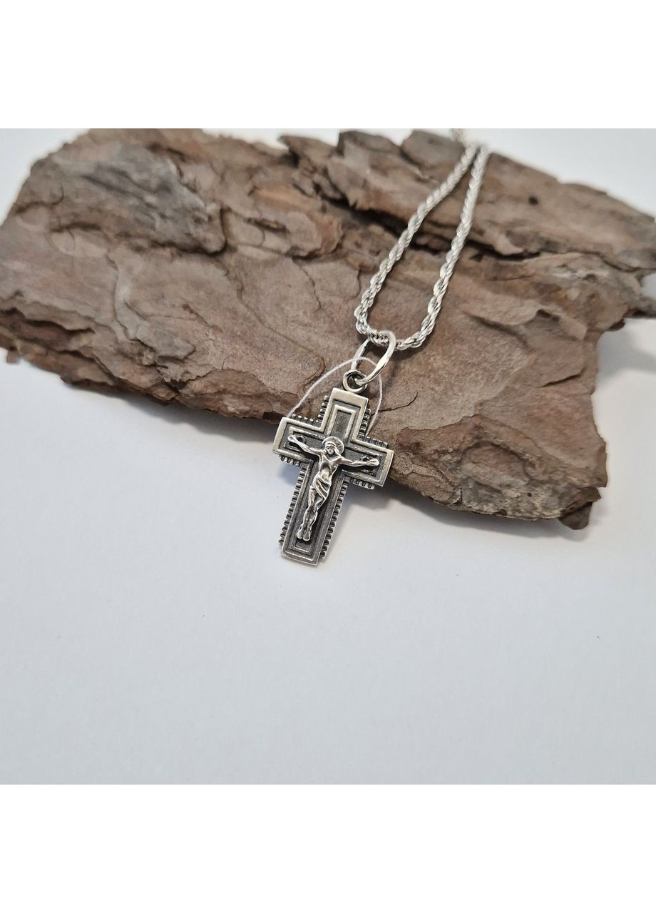 Срібний прямий хрест із розп'яттям срібло 925 проби Чорнене 3130хр 2.10г Nobrand (363969150)