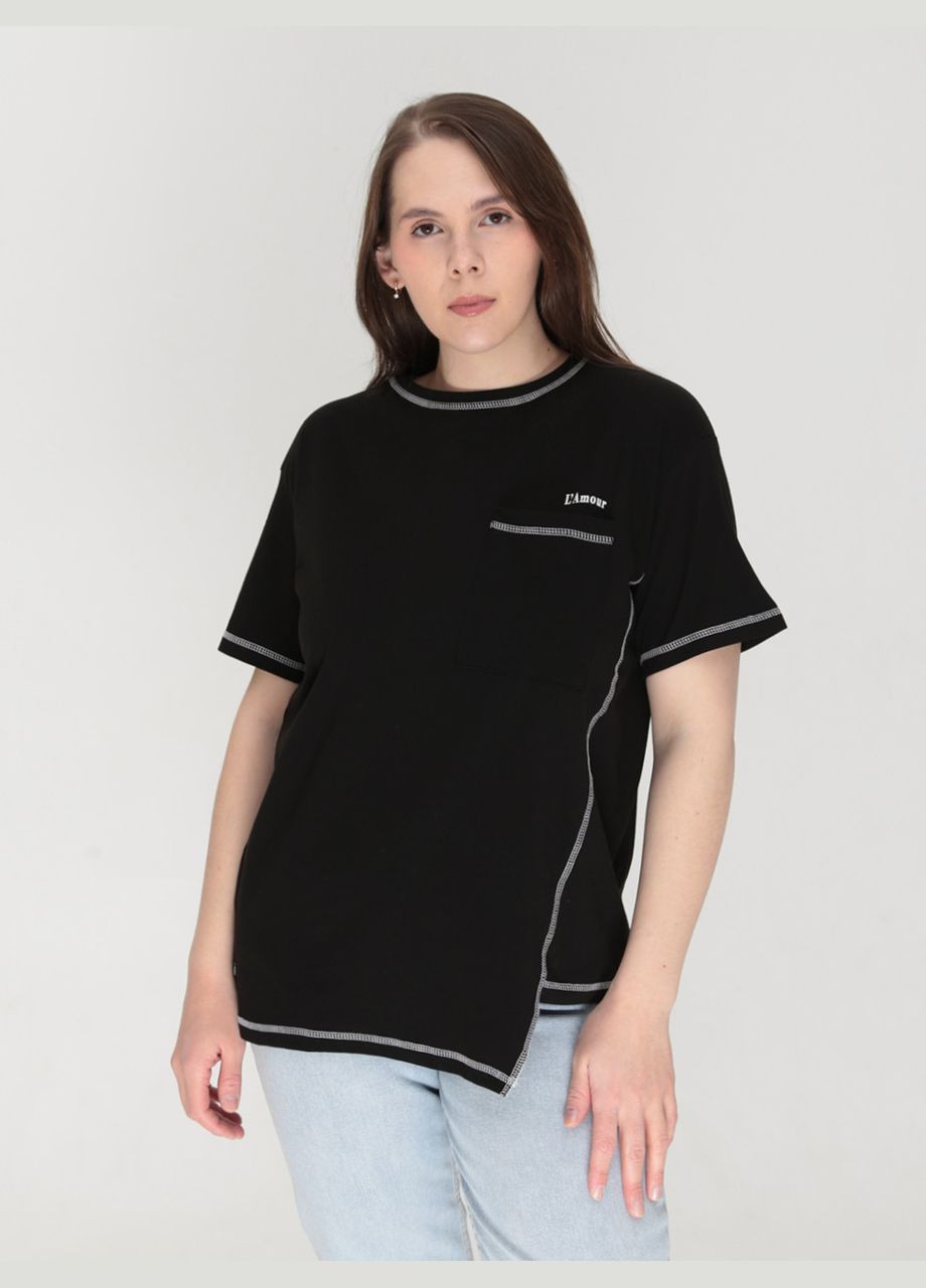 Женская футболка черная с асимметрией JEANSclub Вільна - (322999566)